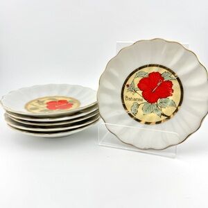Vintage Mica Chokin Bahamas Plate Set of 6 24K Gold Trim